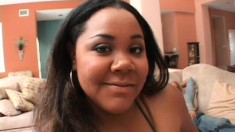 Chubby caramel girl Jessica has a huge black stick pumping her pussy