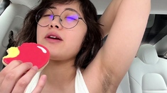 Horny amateur masked Asian teen toying on webcam show