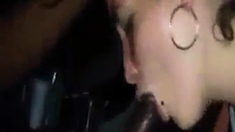 White girl sucks a strangers black cock after party