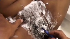 Skinny black teen with perky little tits gets shaved and fucked